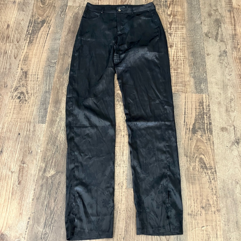Lioness NWOT Black Floral Satin Pants